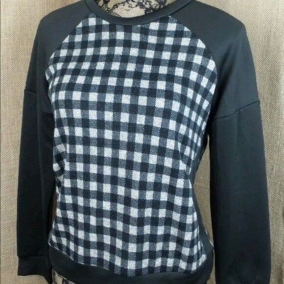 Black White Checkered Pullover Woven Body Sporty L - Picture 5 of 6